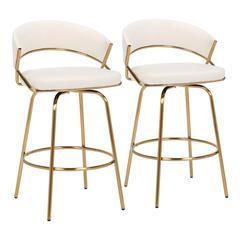 Gold Metal, Cream Velvet Jie Fixed-height Counter Stool - Set of 2