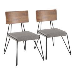 Black Metal, Grey Fabric, Walnut Wood Loft Chair - Set of 2