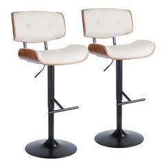 Black Metal, Walnut Wood, Cream PU Lombardi Adjustable Barstool - Set of 2