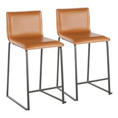 Black Metal, Camel PU Mara Counter Stool - Set of 2