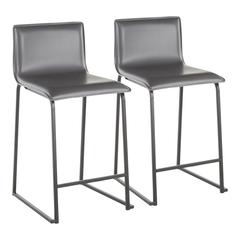Black Metal, Grey PU Mara Counter Stool - Set of 2