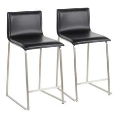 Stainless Steel, Black PU Mara Counter Stool - Set of 2