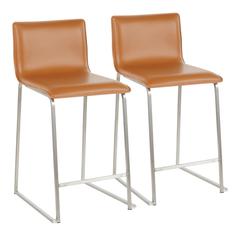 Stainless Steel, Camel PU Mara Counter Stool - Set of 2
