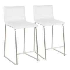 Stainless Steel, White PU Mara Counter Stool - Set of 2