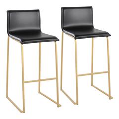 Gold Steel, Black PU Mara Barstool - Set of 2