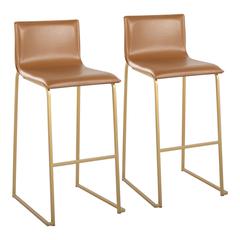 Gold Steel, Camel PU Mara Barstool - Set of 2