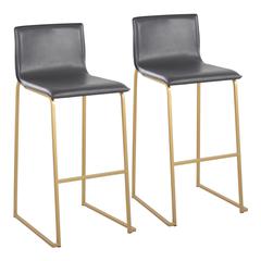 Gold Steel, Grey PU Mara Barstool - Set of 2