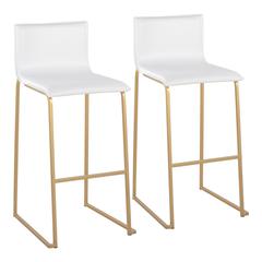 Gold Steel, White PU Mara Barstool - Set of 2