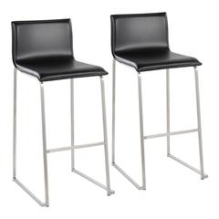 Stainless Steel, Black PU Mara Barstool - Set of 2