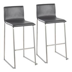 Stainless Steel, Grey PU Mara Barstool - Set of 2
