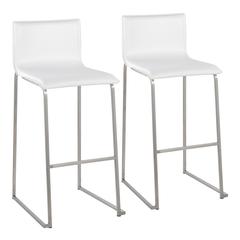 Stainless Steel, White PU Mara Barstool - Set of 2