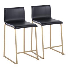 Gold Metal, Black PU Mara Counter Stool - Set of 2