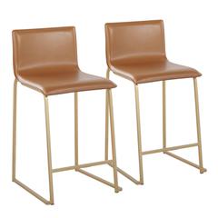 Gold Metal, Camel PU Mara Counter Stool - Set of 2