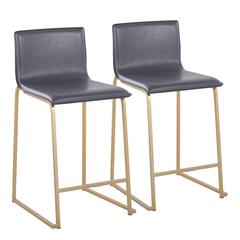 Gold Metal, Grey PU Mara Counter Stool - Set of 2