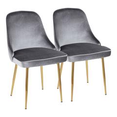 Gold Frame, Blue Velvet Fabric Marcel Dining Chair - Set of 2
