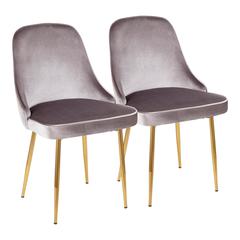 Gold Frame, Silver Velvet Fabric Marcel Dining Chair - Set of 2