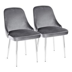 Chrome Frame, Blue Velvet Fabric Marcel Dining Chair - Set of 2