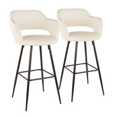 Black Metal, Cream PU Margarite Barstool - Set of 2