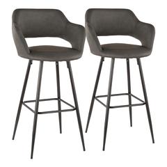 Black Metal, Grey PU Margarite Barstool - Set of 2