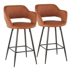 Black Metal, Brown PU Margarite Counter Stool - Set of 2