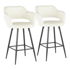 Black Metal, Cream PU Margarite Counter Stool - Set of 2