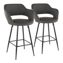 Black Metal, Grey PU Margarite Counter Stool - Set of 2