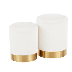 Cream Plush Fabric Marla Nesting Ottoman Set