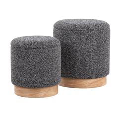 Natural Wood, Black Fabric Marla Nesting Ottoman Set
