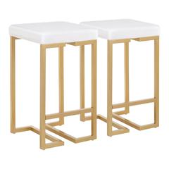 Gold Metal, White Velvet Midas Counter Stool - Set of 2