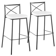 Black Metal, White PU Modern Charlotte 30" Fixed-Height Barstool - Set of 2