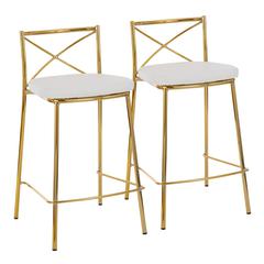 Gold Metal, White PU Modern Charlotte Counter Stool - Set of 2