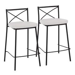 Black Metal, White PU Modern Charlotte Counter Stool - Set of 2