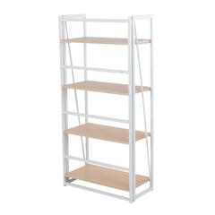 White Painted Metal, Natural Wood Dakota Bookcase