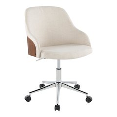 Bacci Office Chair in Chrome Metal, Walnut Wood, Cream Fabric color