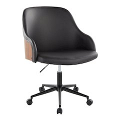 Bacci Office Chair in Black Metal, Walnut Wood, Black PU color