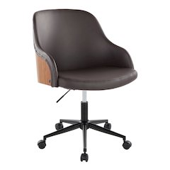 Bacci Office Chair in Black Metal, Walnut Wood, Brown PU color