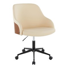 Bacci Office Chair in Black Metal, Walnut Wood, Cream PU color