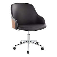 Bacci Office Chair in Chrome Metal, Walnut Wood, Black PU color