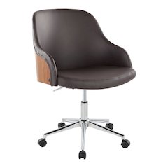 Bacci Office Chair in Chrome Metal, Walnut Wood, Brown PU color