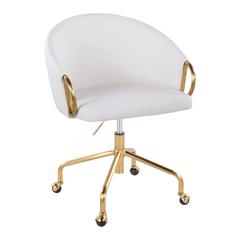 Gold Metal, White PU Claire Task Chair