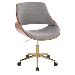 Fabrizzi Office Chair in Gold Metal, Walnut Wood, Grey Fabric color