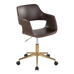Margarite Task Chair in Gold Metal, Espresso PU color