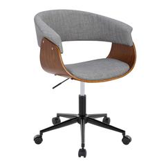 Black Metal, Walnut Wood, Light Grey Fabric Vintage Mod Office Chair
