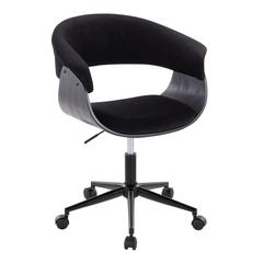 Black Metal, Black Wood, Black Velvet Vintage Mod Office Chair