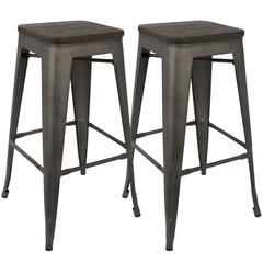 Dark Espresso Top, Antique Finish Oregon Barstool - Set of 2