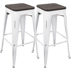 Oregon Industrial Stackable Barstool in Vintage White and Espresso - Set of 2