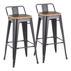 Black Metal, Bamboo Oregon Low Back Barstool - Set of 2