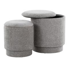 Grey Fabric Marla Upholstered Ottoman Set