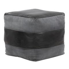 Black Leather, Grey Canvas Cobbler Canvas Pouf