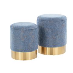 Blue Fabric Marla Nesting Ottoman Set